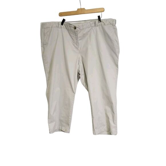 Lands End Beige Flat Front High Rise Khaki Capri Pants Fit 2 Size 24W - Picture 1 of 8